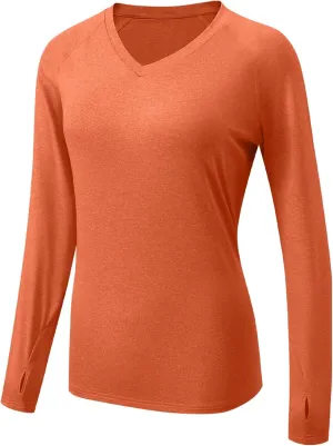 HISKYWIN Women's Quick Dry Shirts UPF 50  Sun Protection V-Neck Long Sleeve Athletic Workout Tops
