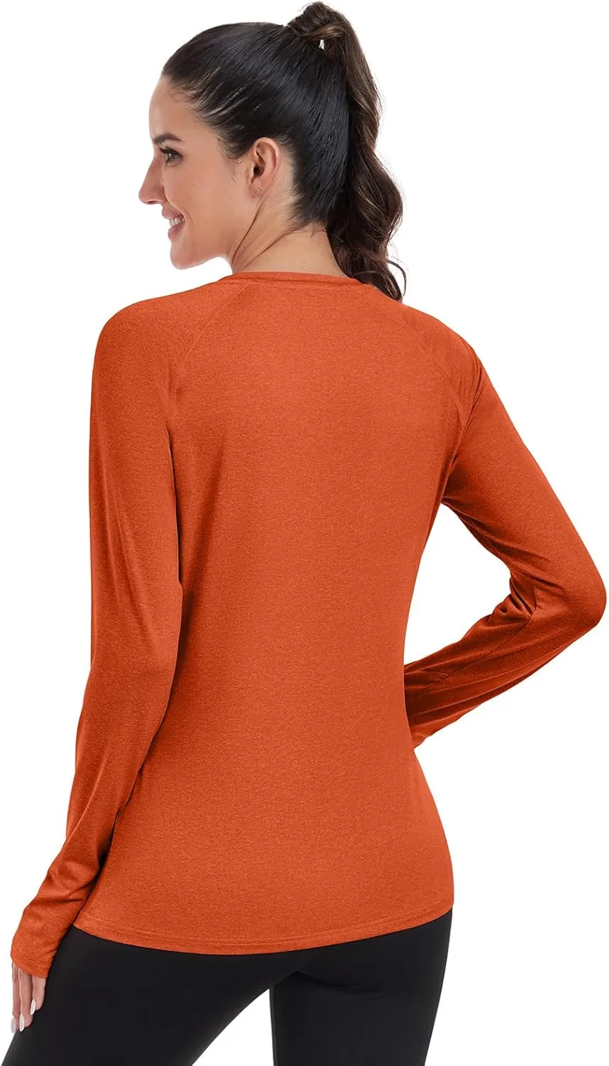 HISKYWIN Women's Quick Dry Shirts UPF 50  Sun Protection V-Neck Long Sleeve Athletic Workout Tops