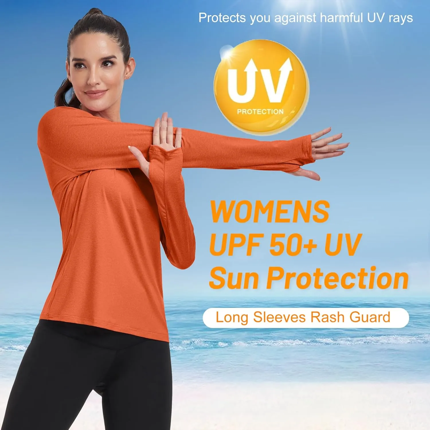 HISKYWIN Women's Quick Dry Shirts UPF 50  Sun Protection V-Neck Long Sleeve Athletic Workout Tops