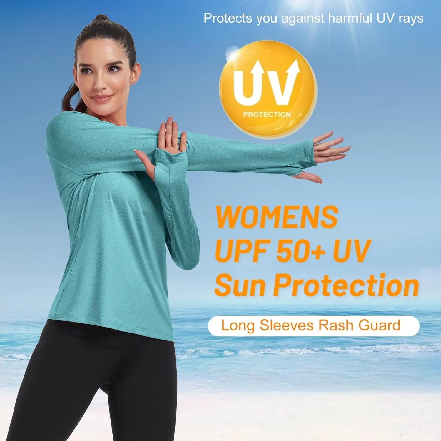 HISKYWIN Women's Quick Dry Shirts UPF 50  Sun Protection V-Neck Long Sleeve Athletic Workout Tops