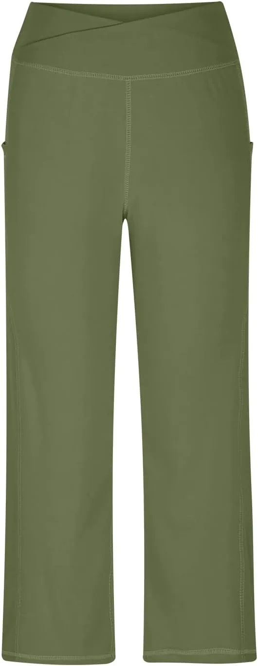 hlysgo Women's Yoga Capris Pants High Waist Leggings Crossover Straight Leg Crop Trousers Summer Workout Capris with Pockets