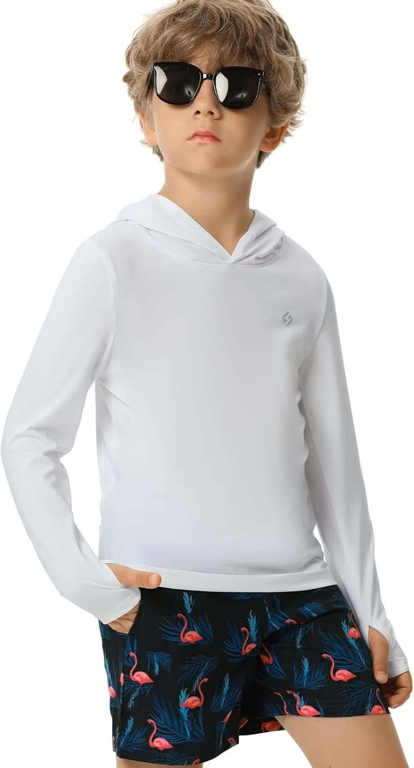 HODOSPORTS Boys Rash Guard Swim Shirt Long Sleeve for Kids UPF 50  Sun Protection Hooded Swimming Hiking Shirts Swimsuit