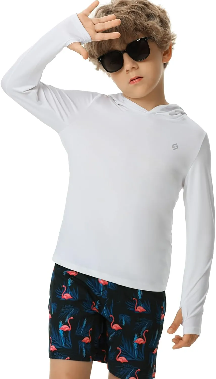 HODOSPORTS Boys Rash Guard Swim Shirt Long Sleeve for Kids UPF 50  Sun Protection Hooded Swimming Hiking Shirts Swimsuit