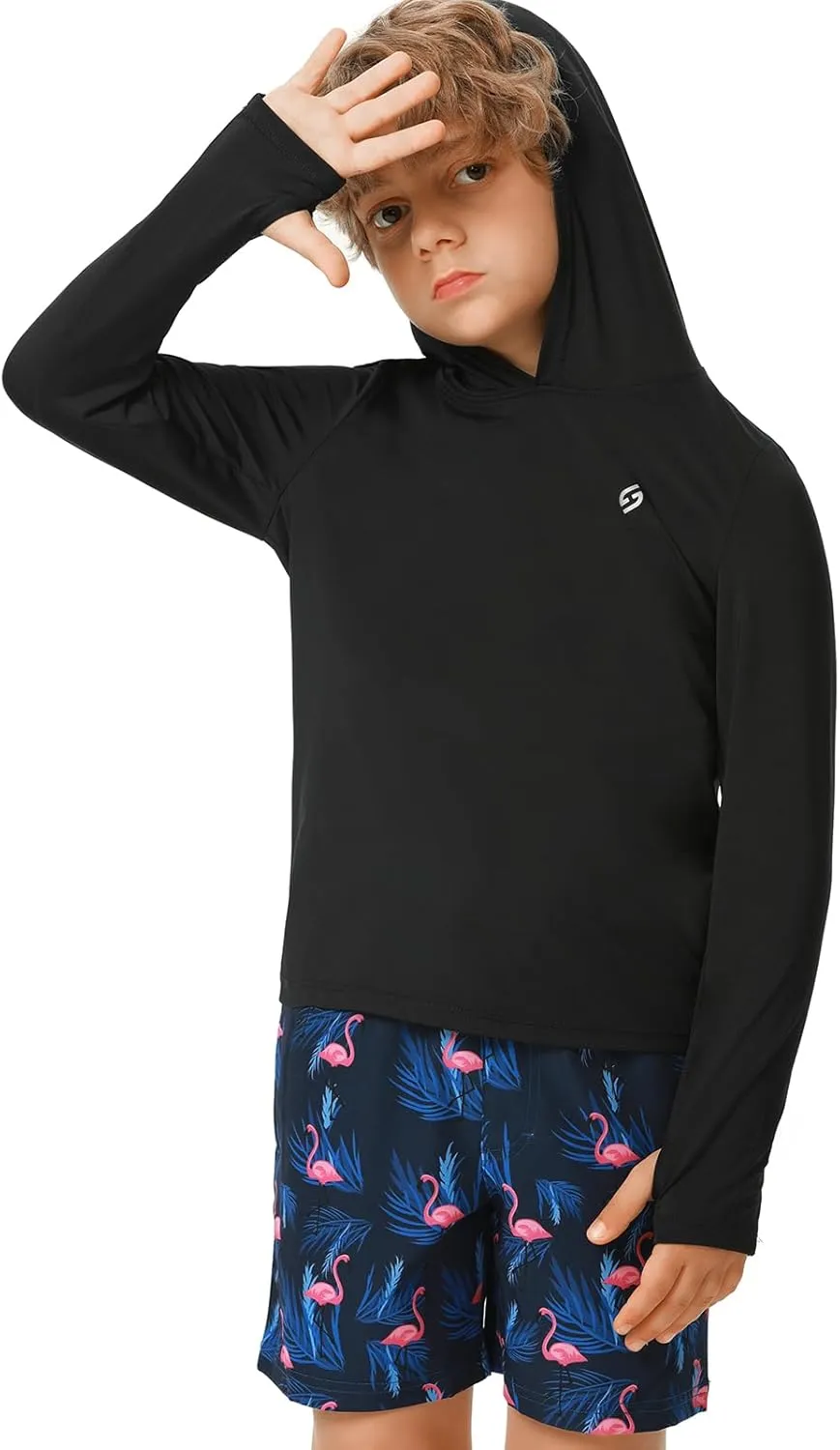 HODOSPORTS Boys Rash Guard Swim Shirt Long Sleeve for Kids UPF 50  Sun Protection Hooded Swimming Hiking Shirts Swimsuit