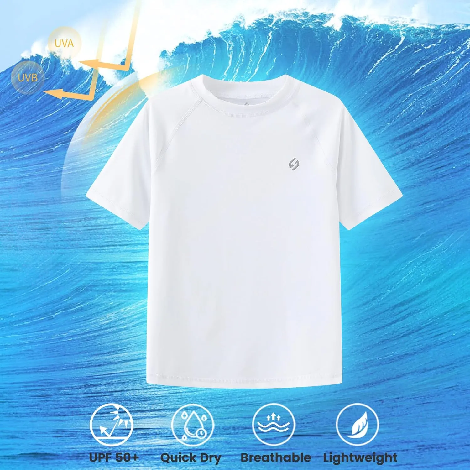 HODOSPORTS Boys UPF 50  Rash Guard Swim Shirts Short Sleeve Quick Dry UV Protection Sun Shirt