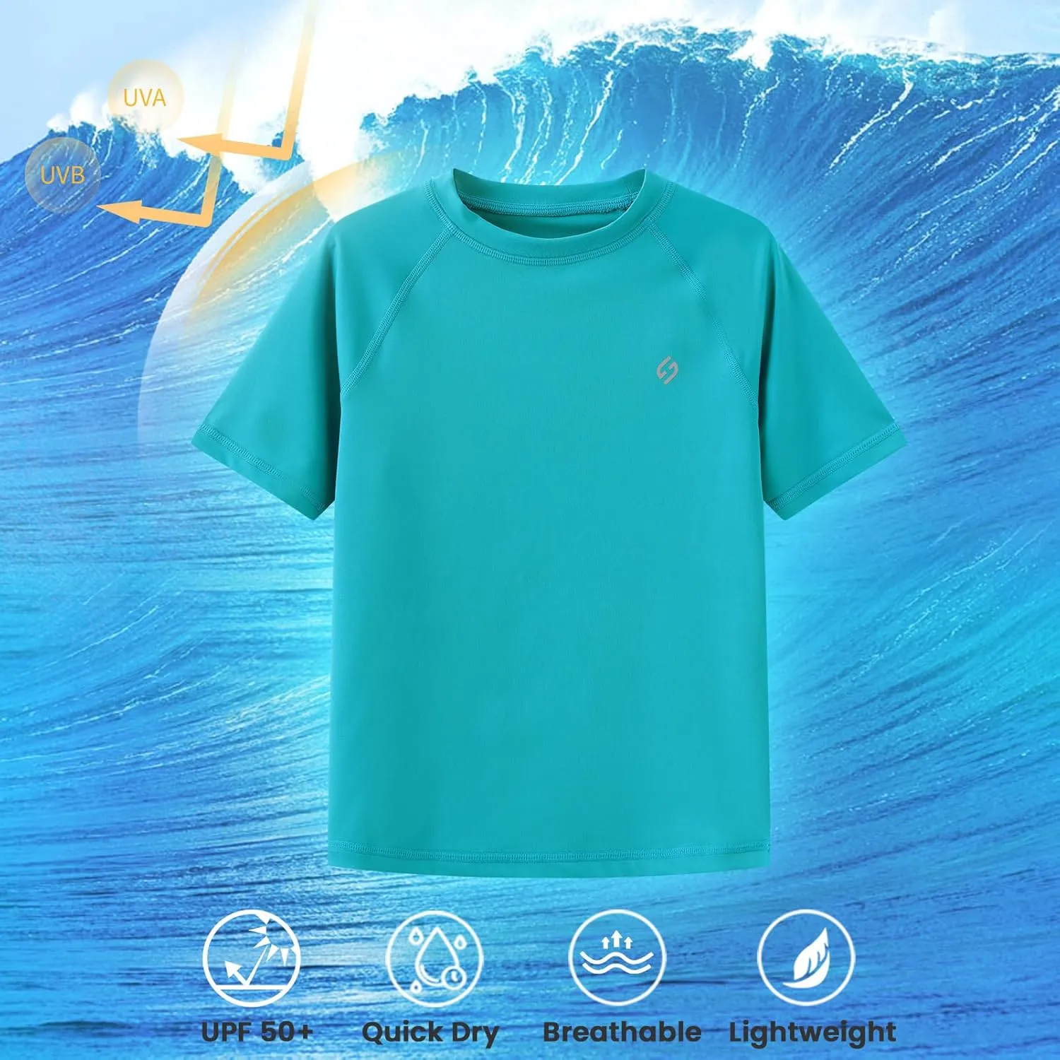 HODOSPORTS Boys UPF 50  Rash Guard Swim Shirts Short Sleeve Quick Dry UV Protection Sun Shirt