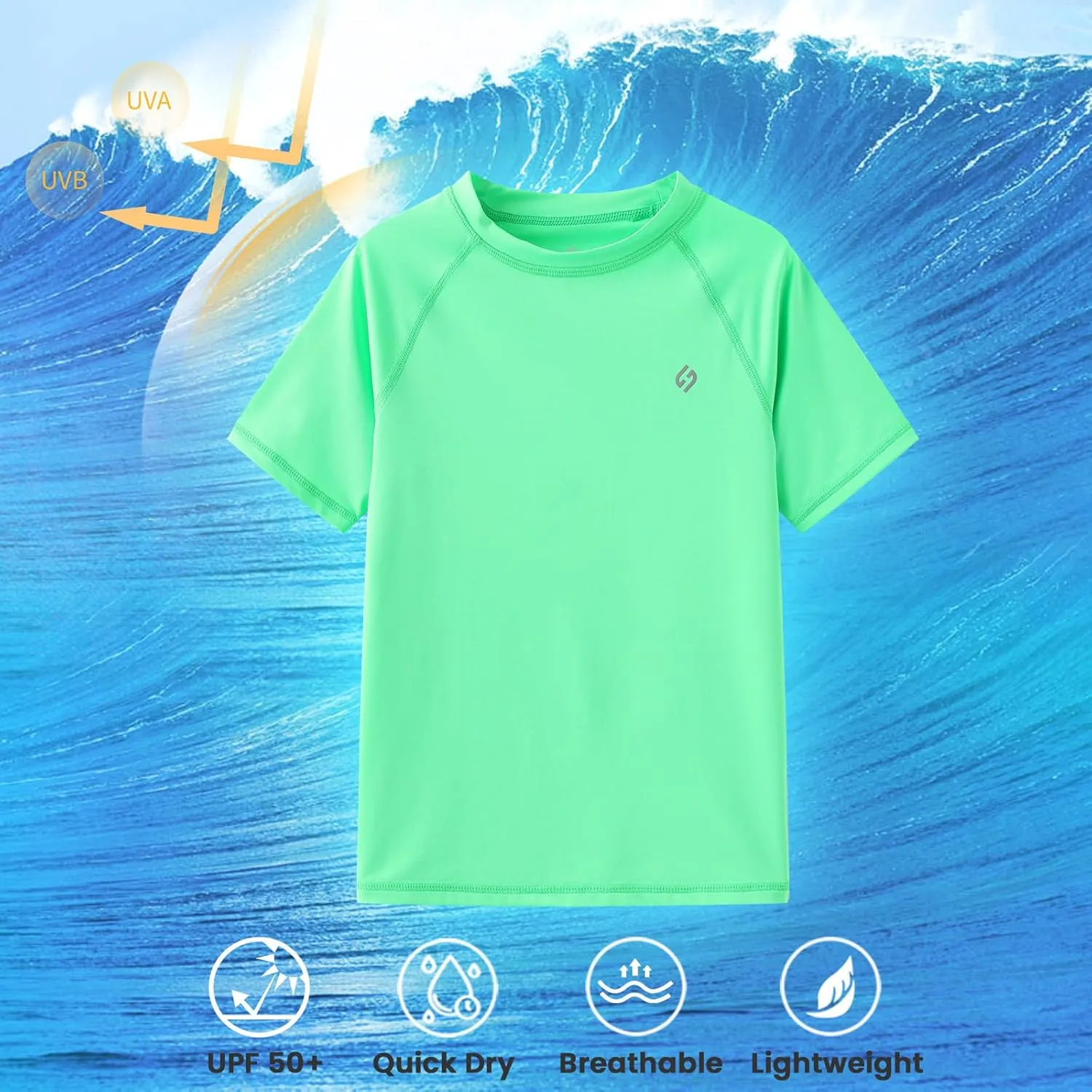 HODOSPORTS Boys UPF 50  Rash Guard Swim Shirts Short Sleeve Quick Dry UV Protection Sun Shirt