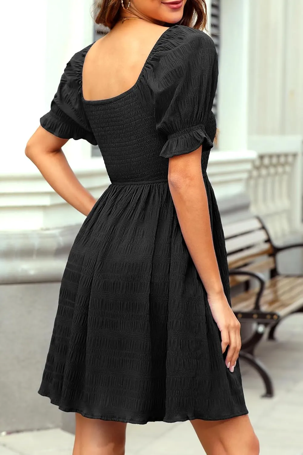 Holipick Womens Summer Dress - Smocked Sweetheart Neckline Puff Sleeve Flowy A-Line Short Cute Casual Spring Dresses for Teen