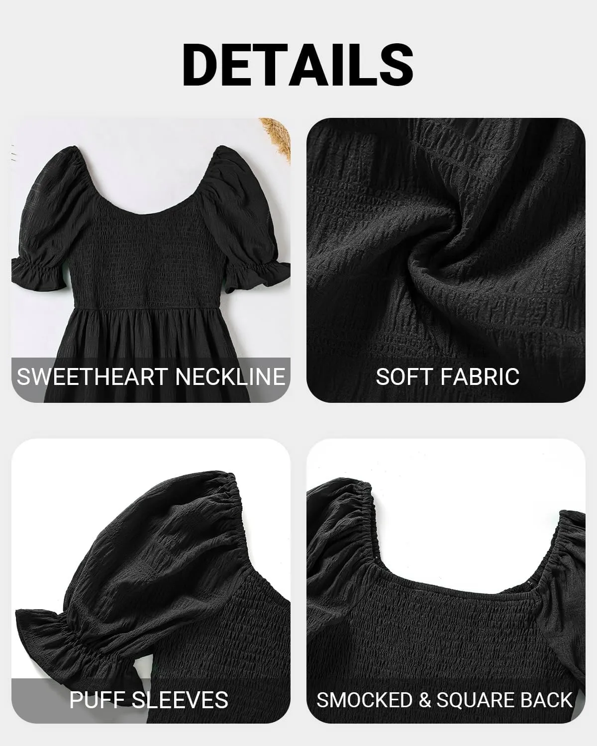 Holipick Womens Summer Dress - Smocked Sweetheart Neckline Puff Sleeve Flowy A-Line Short Cute Casual Spring Dresses for Teen