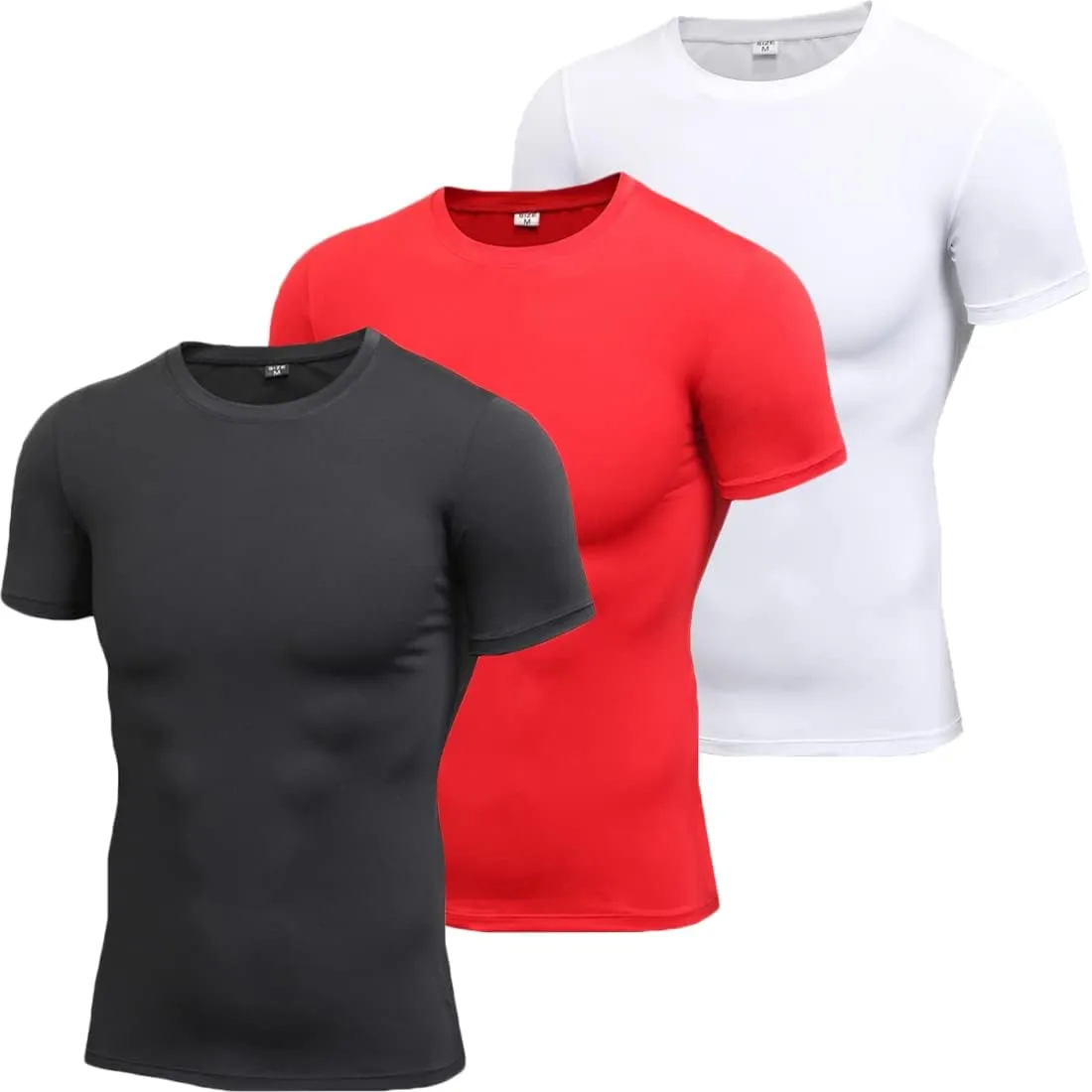 Hotfiary Men's Athletic Compression Shirts Short-Sleeve Baselayer Tops Quick Dry Workout Shirt for Sports Running