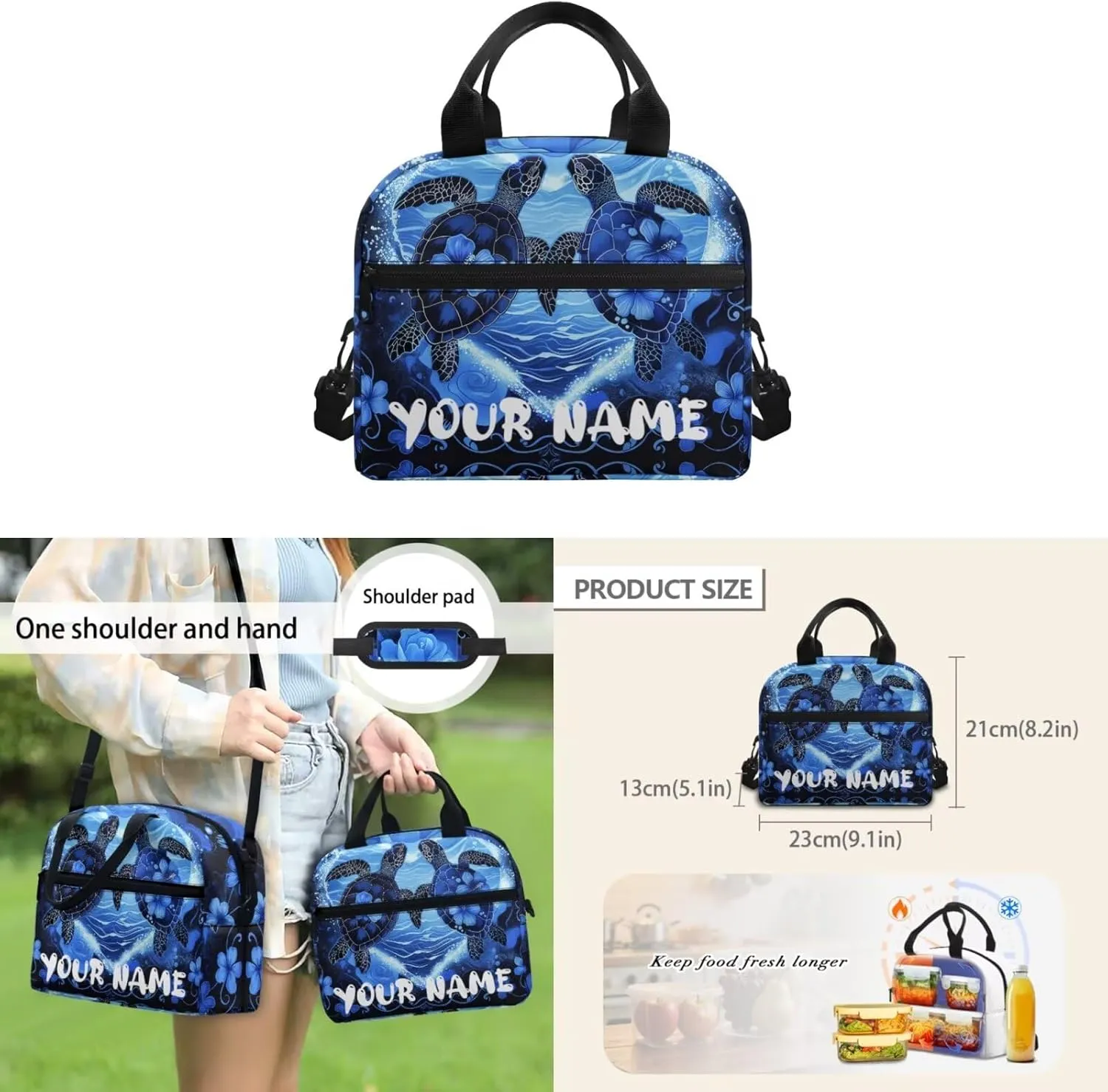 Howilath Hibiscus Turtle Cute Backpack Set for Kids 3PCS School Bag with Insulated Lunch Bag Pencil Pouch for School Stylish Bookbag for Boys Girls 5  Years Bookbags with Name Customized