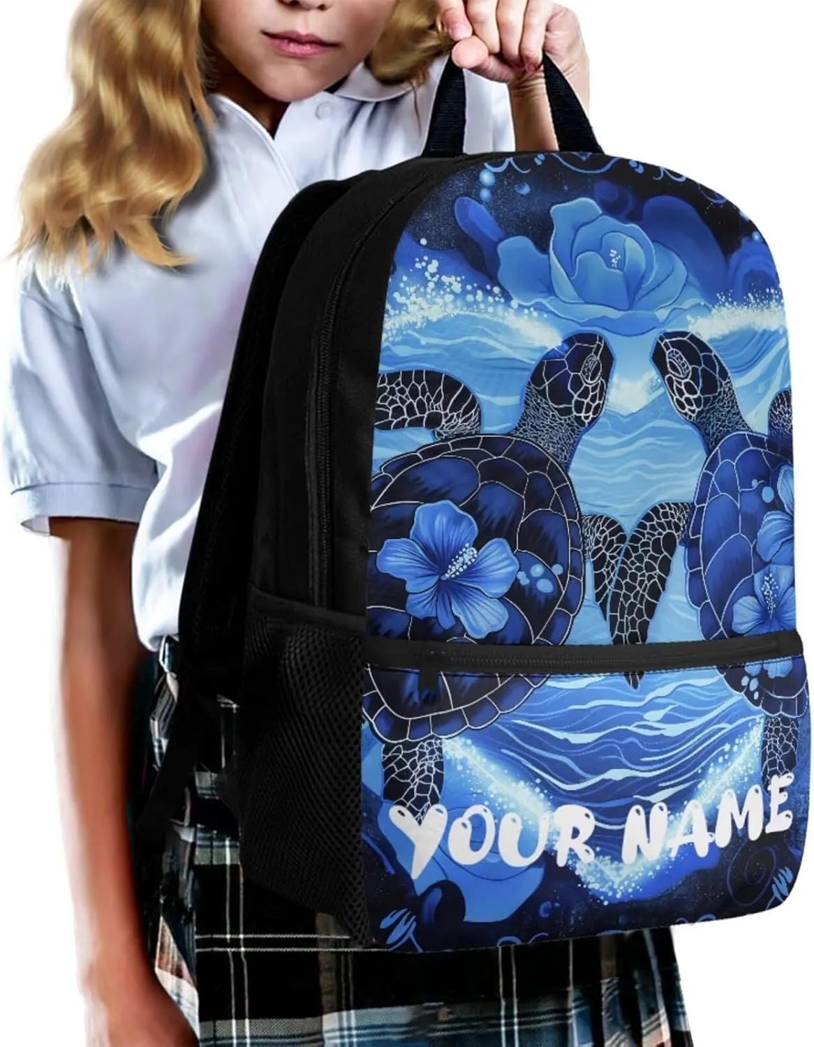 Howilath Hibiscus Turtle Cute Backpack Set for Kids 3PCS School Bag with Insulated Lunch Bag Pencil Pouch for School Stylish Bookbag for Boys Girls 5  Years Bookbags with Name Customized
