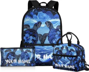 Howilath Hibiscus Turtle Cute Backpack Set for Kids 3PCS School Bag with Insulated Lunch Bag Pencil Pouch for School Stylish Bookbag for Boys Girls 5  Years Bookbags with Name Customized