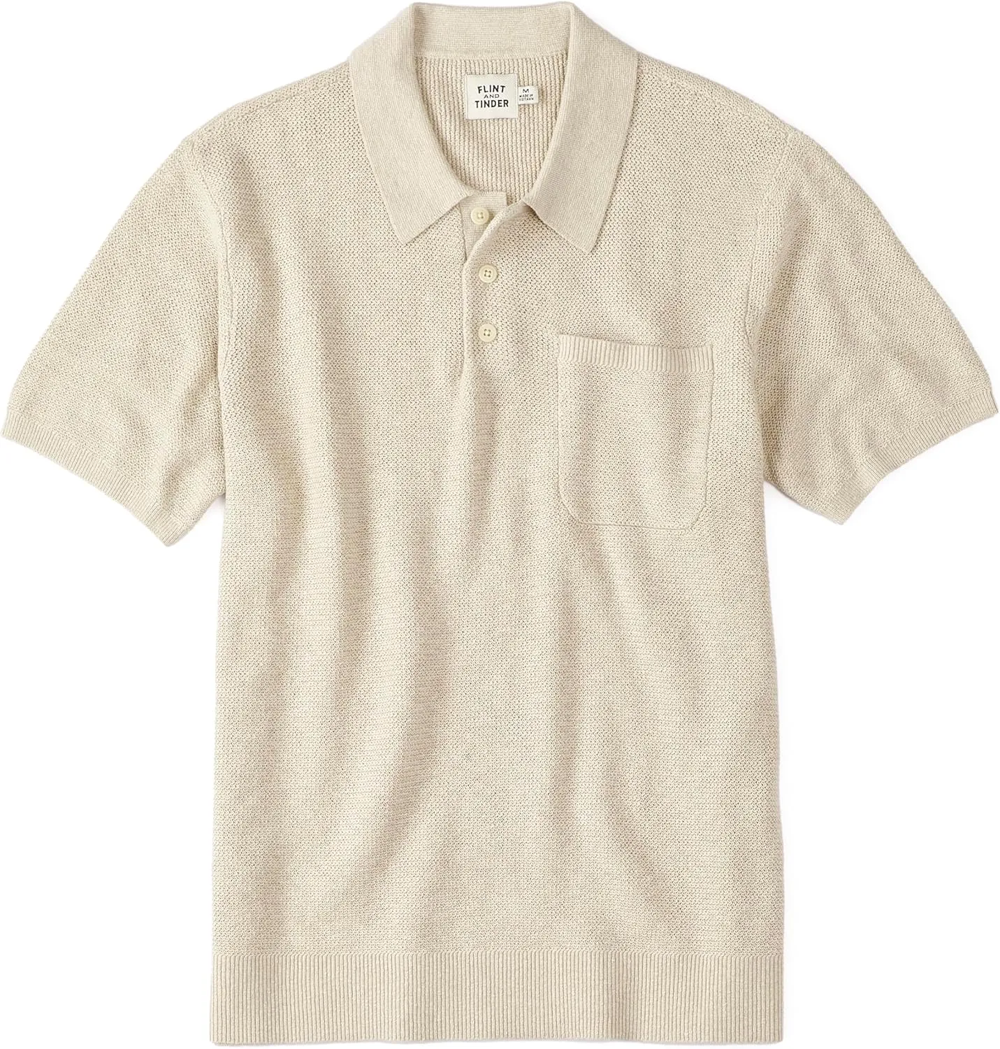 Huckberry Flint and Tinder Cotton Linen Sweater Polo Shirt, Mens Knit Polo Sweater, Breathable Weave, Garment Washed Softness