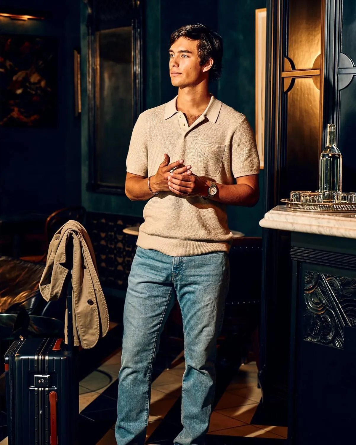 Huckberry Flint and Tinder Cotton Linen Sweater Polo Shirt, Mens Knit Polo Sweater, Breathable Weave, Garment Washed Softness