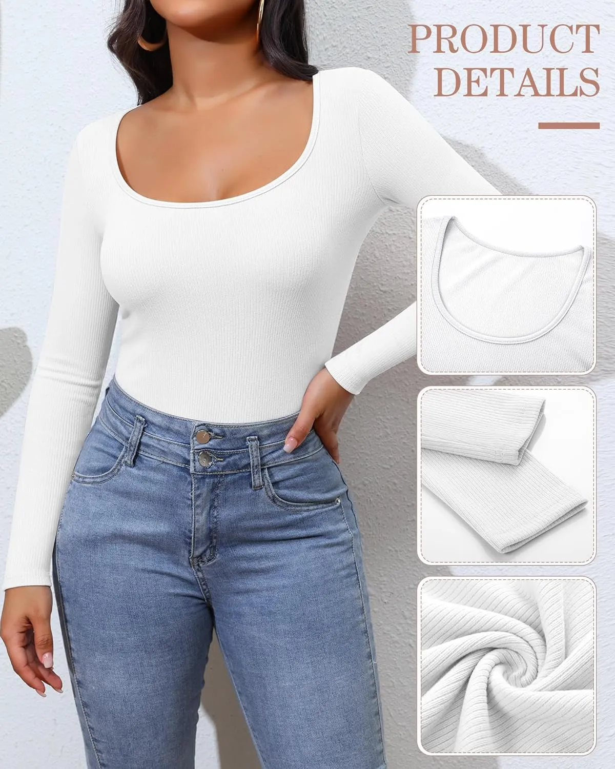 Huukeay 3 Pack Women's Long Sleeve Thermal Shirts, Ribbed Scoop Neck Slim Fit Under Scrub Tops T Shirts Baselayer Tops