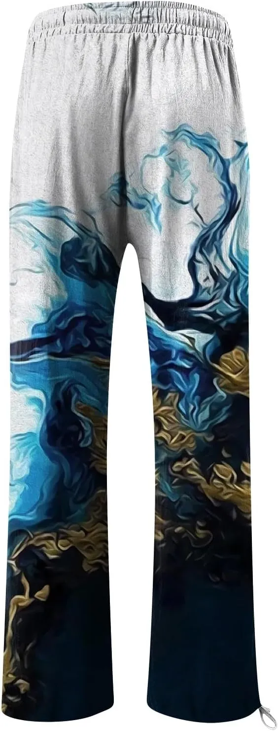 HXHYQKP Women Cotton Linen Palazzo Pants Summer Wide Leg High Waist Lounge Flowy Adjustable Pant Trousers with Pockets 2024