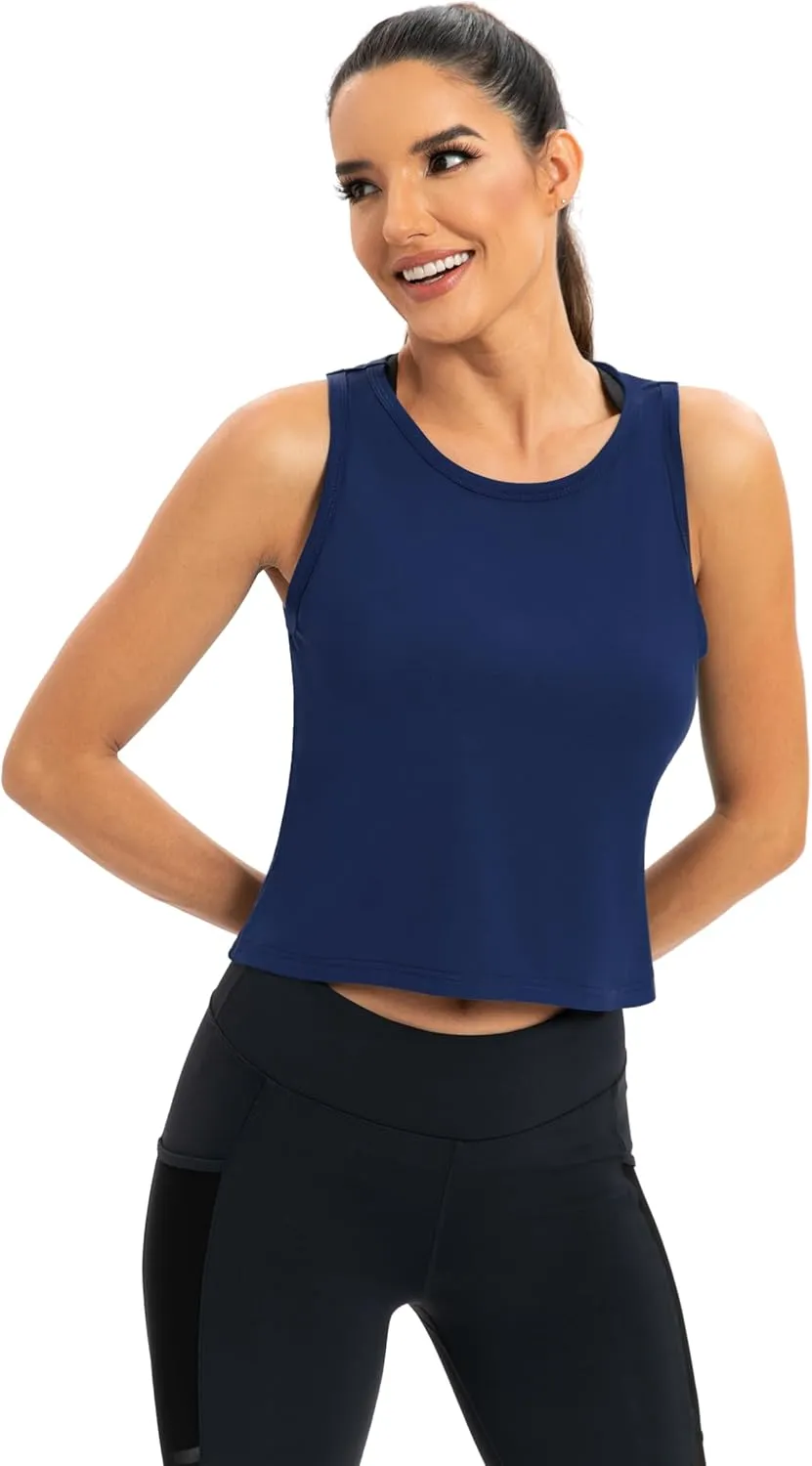 ICTIVE Workout Crop Tops for Women Yoga Cross Sleeveless Gym Mesh Back Running Tank Muscle Shirts