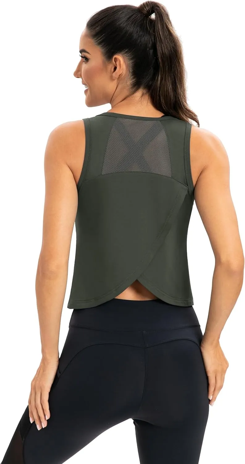 ICTIVE Workout Crop Tops for Women Yoga Cross Sleeveless Gym Mesh Back Running Tank Muscle Shirts
