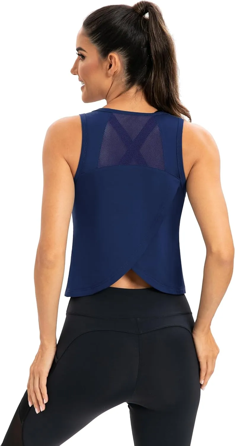 ICTIVE Workout Crop Tops for Women Yoga Cross Sleeveless Gym Mesh Back Running Tank Muscle Shirts