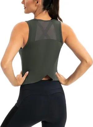 ICTIVE Workout Crop Tops for Women Yoga Cross Sleeveless Gym Mesh Back Running Tank Muscle Shirts