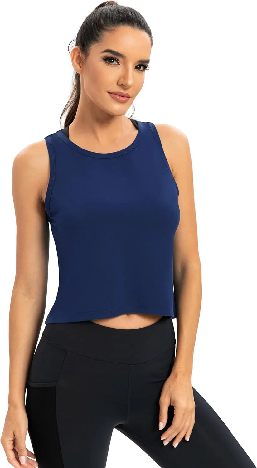 ICTIVE Workout Crop Tops for Women Yoga Cross Sleeveless Gym Mesh Back Running Tank Muscle Shirts