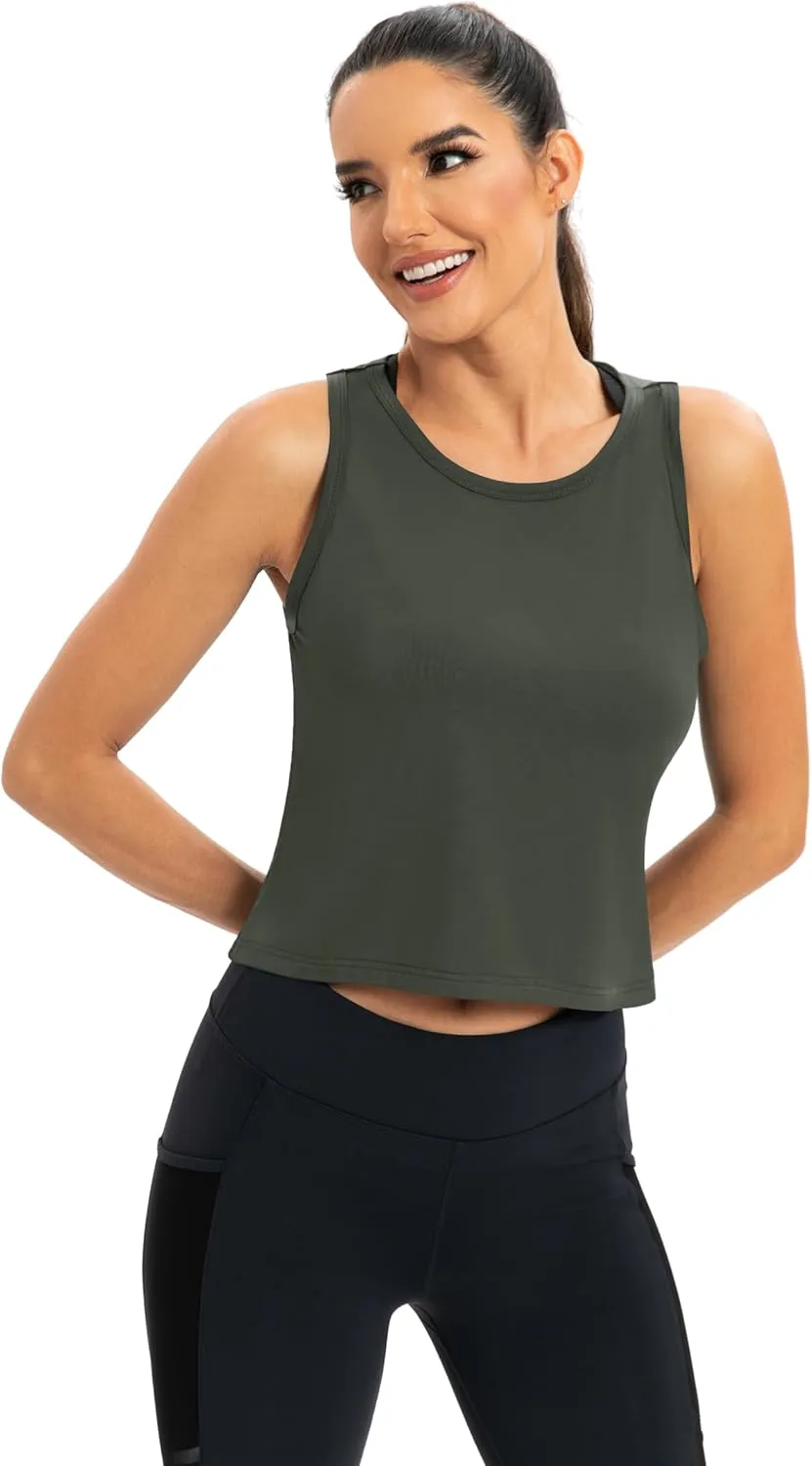 ICTIVE Workout Crop Tops for Women Yoga Cross Sleeveless Gym Mesh Back Running Tank Muscle Shirts