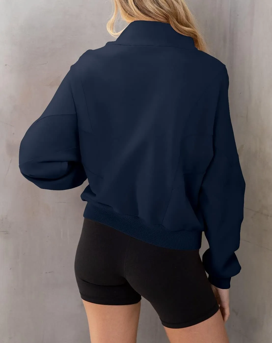 INFITTY Womens Long Sleeve Jacket Full Zip Up Stand Collar with Pockets Casual Batwing Lightweight Sweatshirts