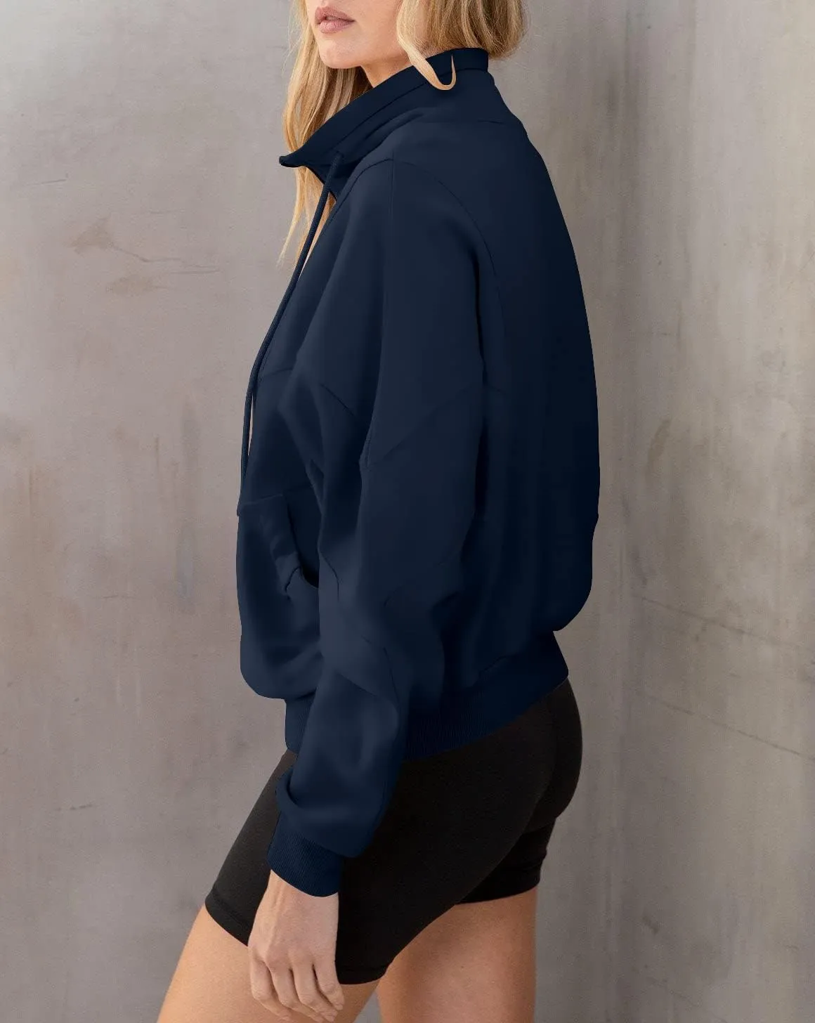 INFITTY Womens Long Sleeve Jacket Full Zip Up Stand Collar with Pockets Casual Batwing Lightweight Sweatshirts