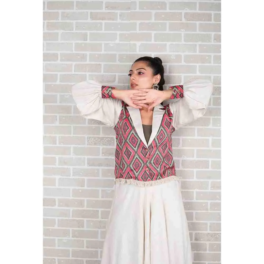 Ishnya Mettle - Multi-Color Diamond Print Blazer And Divider Skirt (Set of 2)