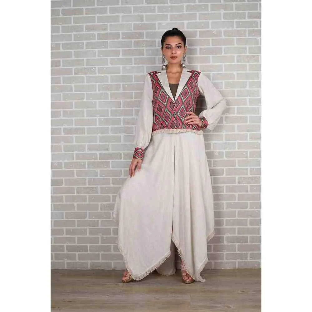 Ishnya Mettle - Multi-Color Diamond Print Blazer And Divider Skirt (Set of 2)