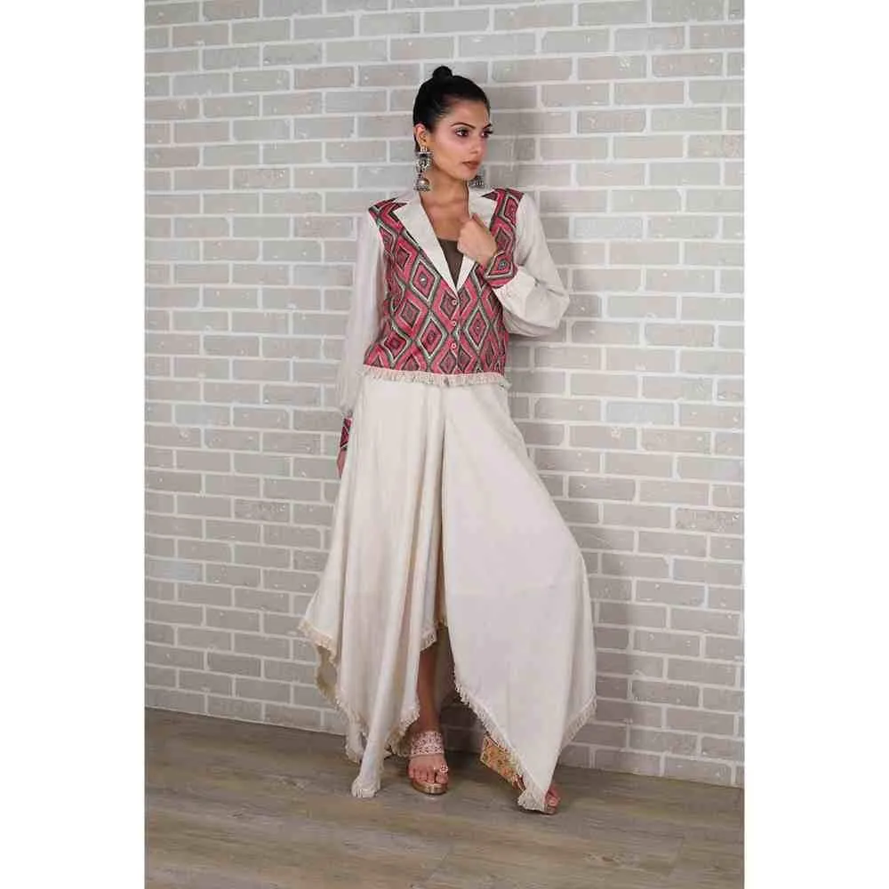 Ishnya Mettle - Multi-Color Diamond Print Blazer And Divider Skirt (Set of 2)