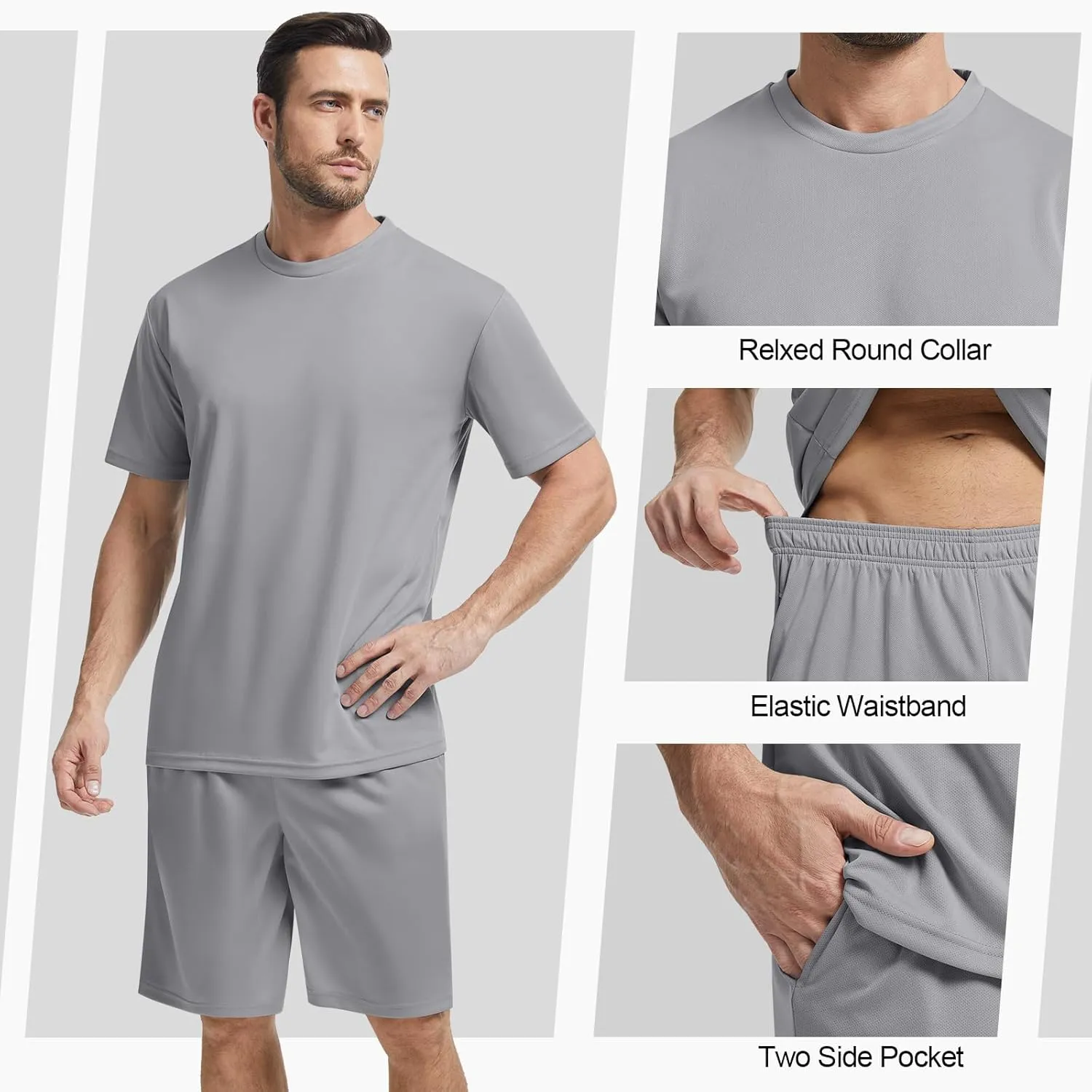 Janmercy 3 Pack Men's Workout Sets Athletic Shorts Shirt Basketball Football Training Running Gym dry fit Outfits Summer Gift