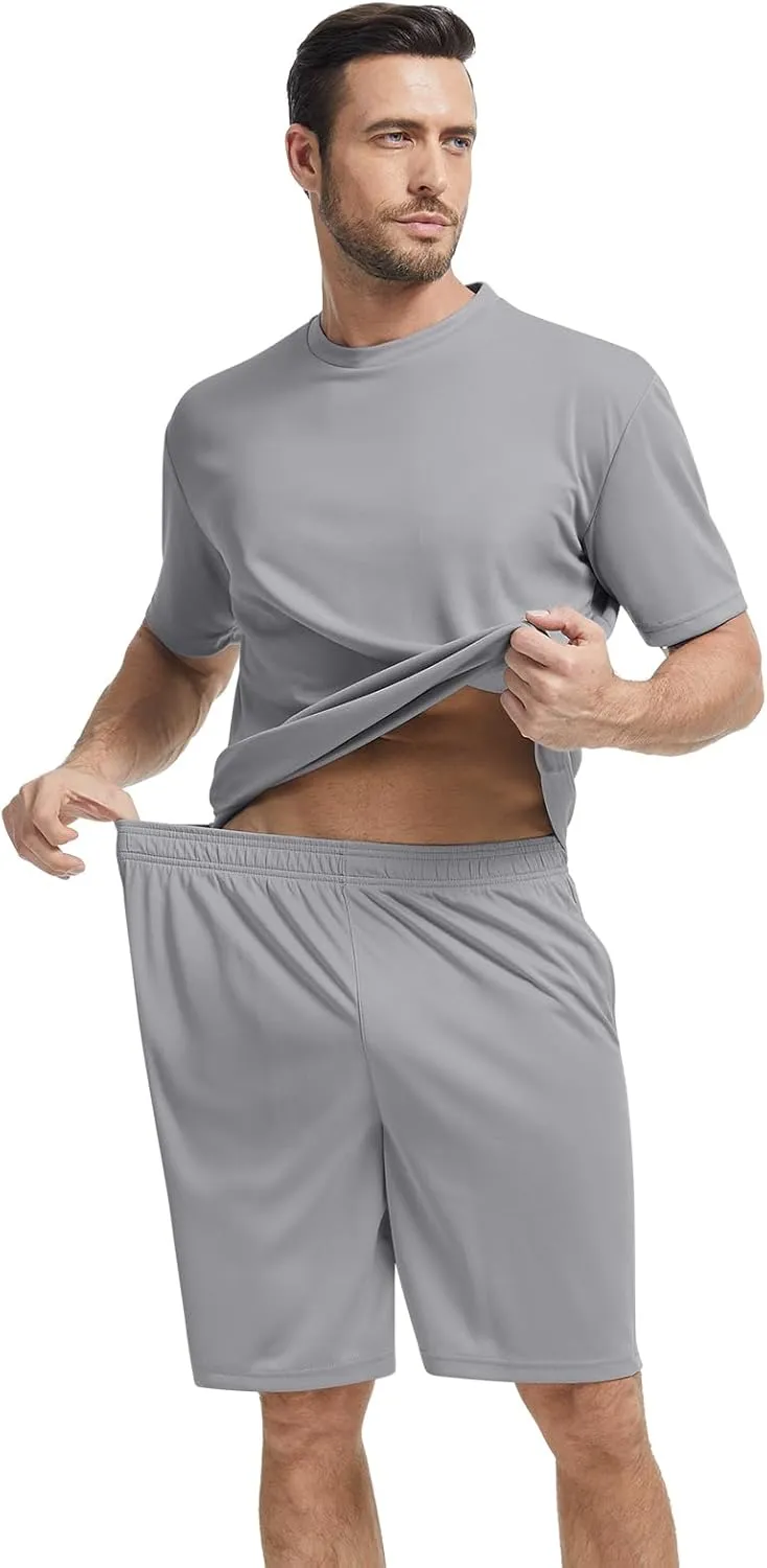 Janmercy 3 Pack Men's Workout Sets Athletic Shorts Shirt Basketball Football Training Running Gym dry fit Outfits Summer Gift