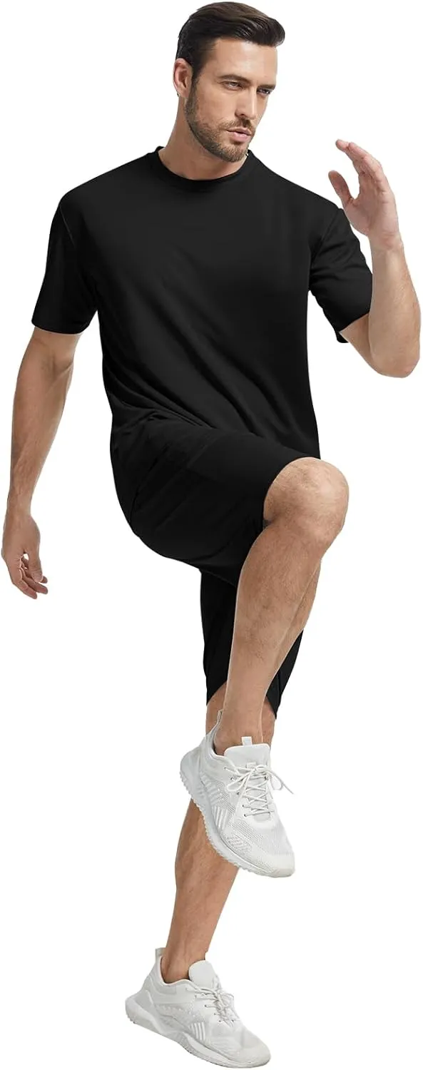 Janmercy 3 Pack Men's Workout Sets Athletic Shorts Shirt Basketball Football Training Running Gym dry fit Outfits Summer Gift