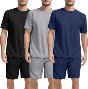 Janmercy 3 Pack Men's Workout Sets Athletic Shorts Shirt Basketball Football Training Running Gym dry fit Outfits Summer Gift