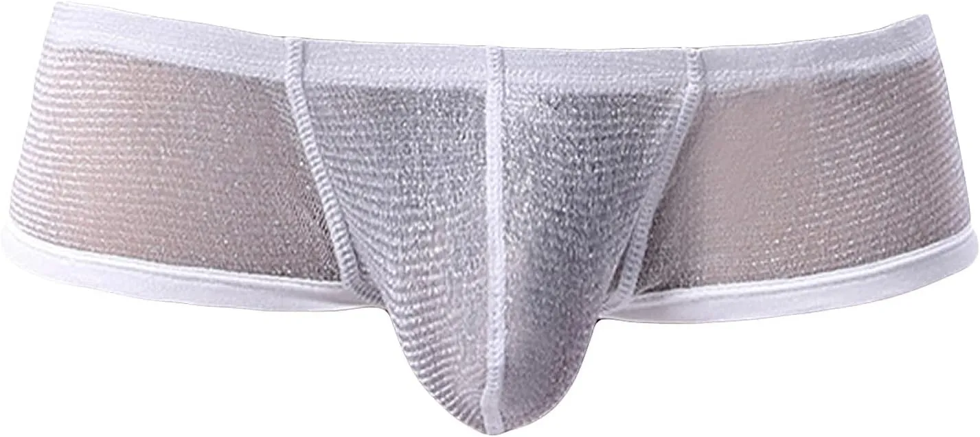 JEsilunmaMY Low Waist Boxer Briefs for Men Mesh Sheer U Convex Pouch Underwear See Through Breathable Panties Shorts Swimwear