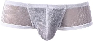 JEsilunmaMY Low Waist Boxer Briefs for Men Mesh Sheer U Convex Pouch Underwear See Through Breathable Panties Shorts Swimwear