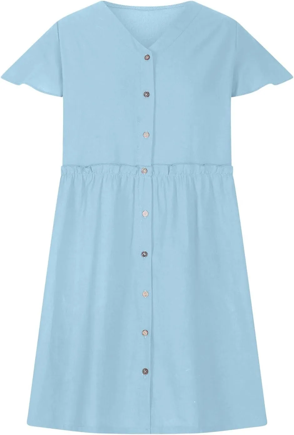 JOAU Women Button Up Shirt Dress 2025 Loose Summer V Neck Flutter Sleeve Dresses Ruffle Elastic Waist Casual Mini Tunic Dress