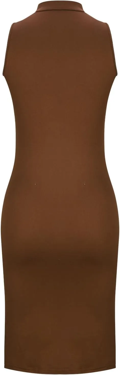 JOAU Women's Mock Neck Sleeveless Tank Dress Sexy Bodycon Knee Length Pencil Midi Dresses Summer Cocktail Party Sundress