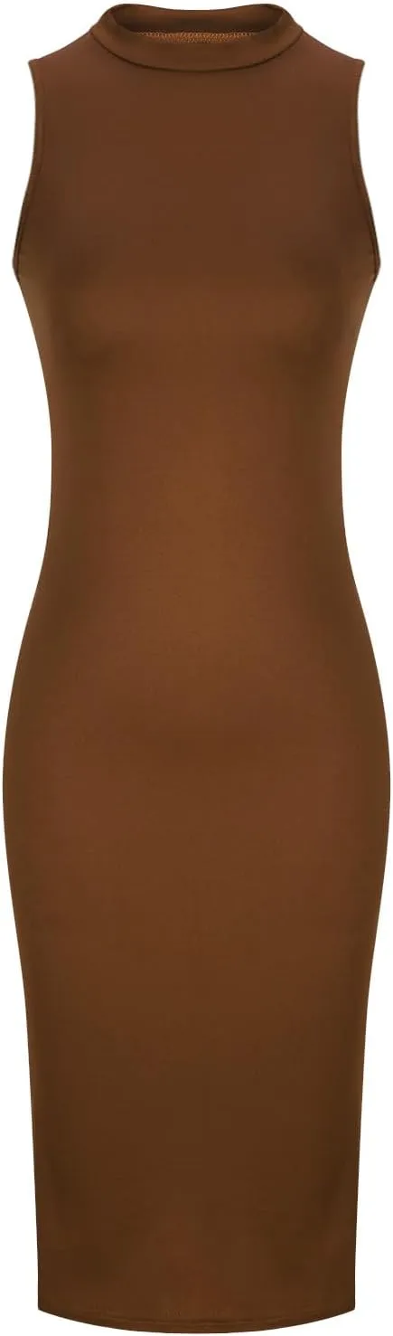 JOAU Women's Mock Neck Sleeveless Tank Dress Sexy Bodycon Knee Length Pencil Midi Dresses Summer Cocktail Party Sundress