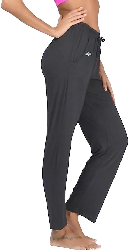 Jorlyen Women's Yoga Pants Long Modal Comfy Drawstring Trousers Loose Straight-Leg for Yoga Running Sporting with Pockets