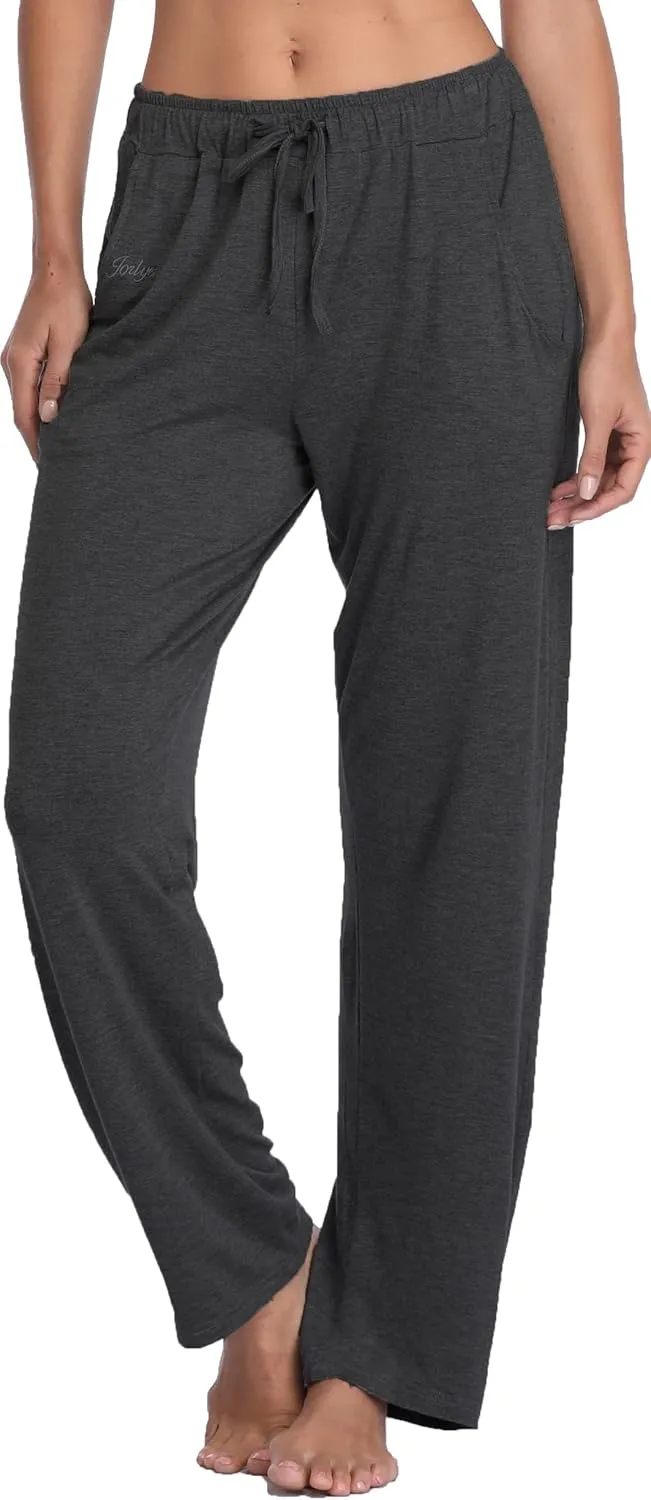 Jorlyen Women's Yoga Pants Long Modal Comfy Drawstring Trousers Loose Straight-Leg for Yoga Running Sporting with Pockets