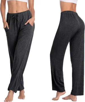 Jorlyen Women's Yoga Pants Long Modal Comfy Drawstring Trousers Loose Straight-Leg for Yoga Running Sporting with Pockets