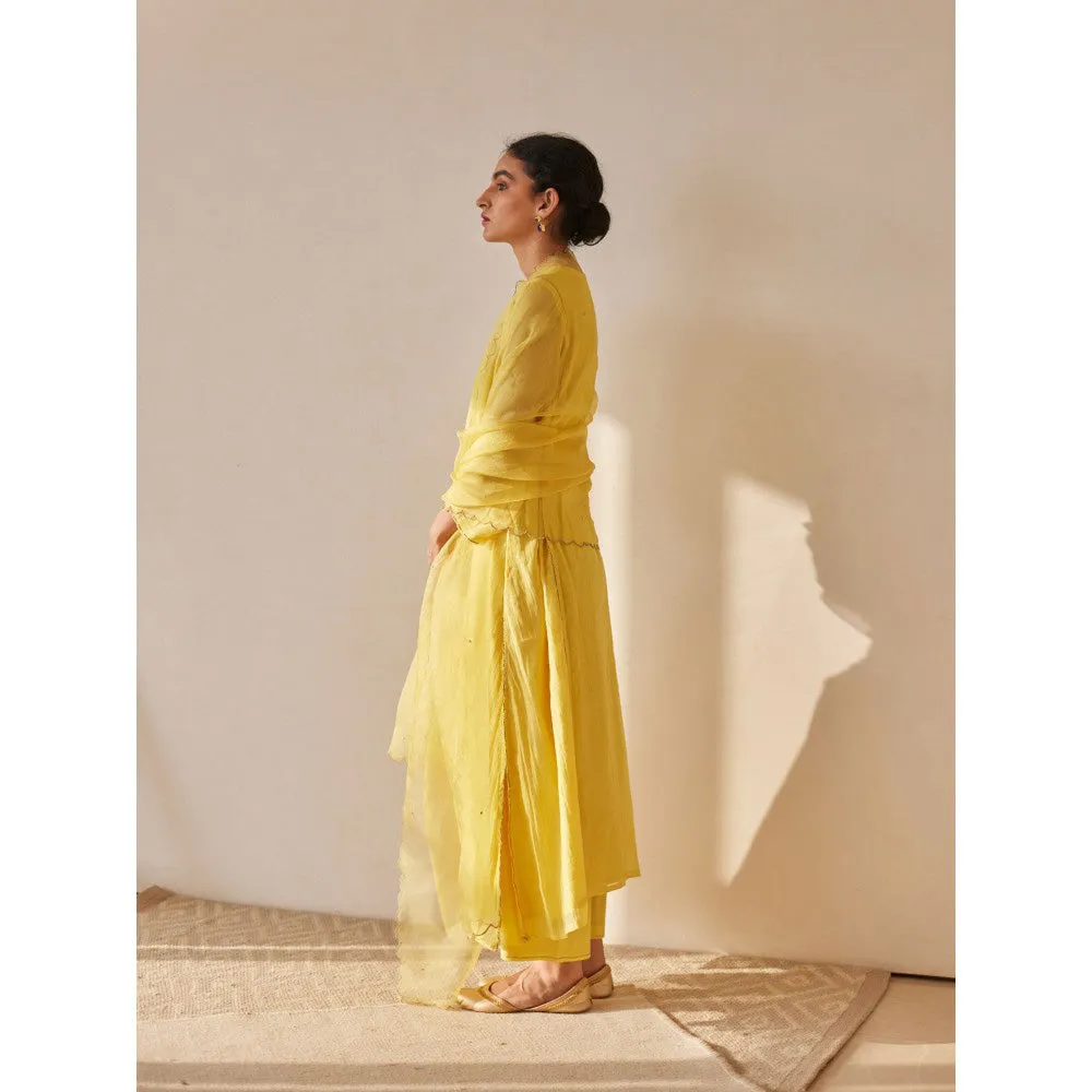 Juanita Yellow Handwoven Chanderi Kurta & Pant with Dupatta (Set of 3)