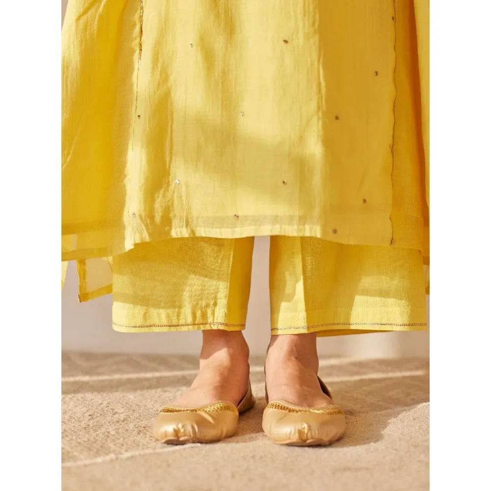 Juanita Yellow Handwoven Chanderi Kurta & Pant with Dupatta (Set of 3)