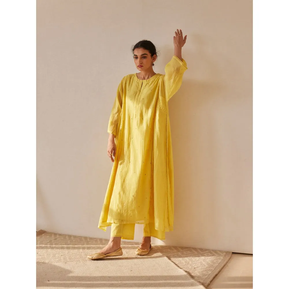 Juanita Yellow Handwoven Chanderi Kurta & Pant with Dupatta (Set of 3)
