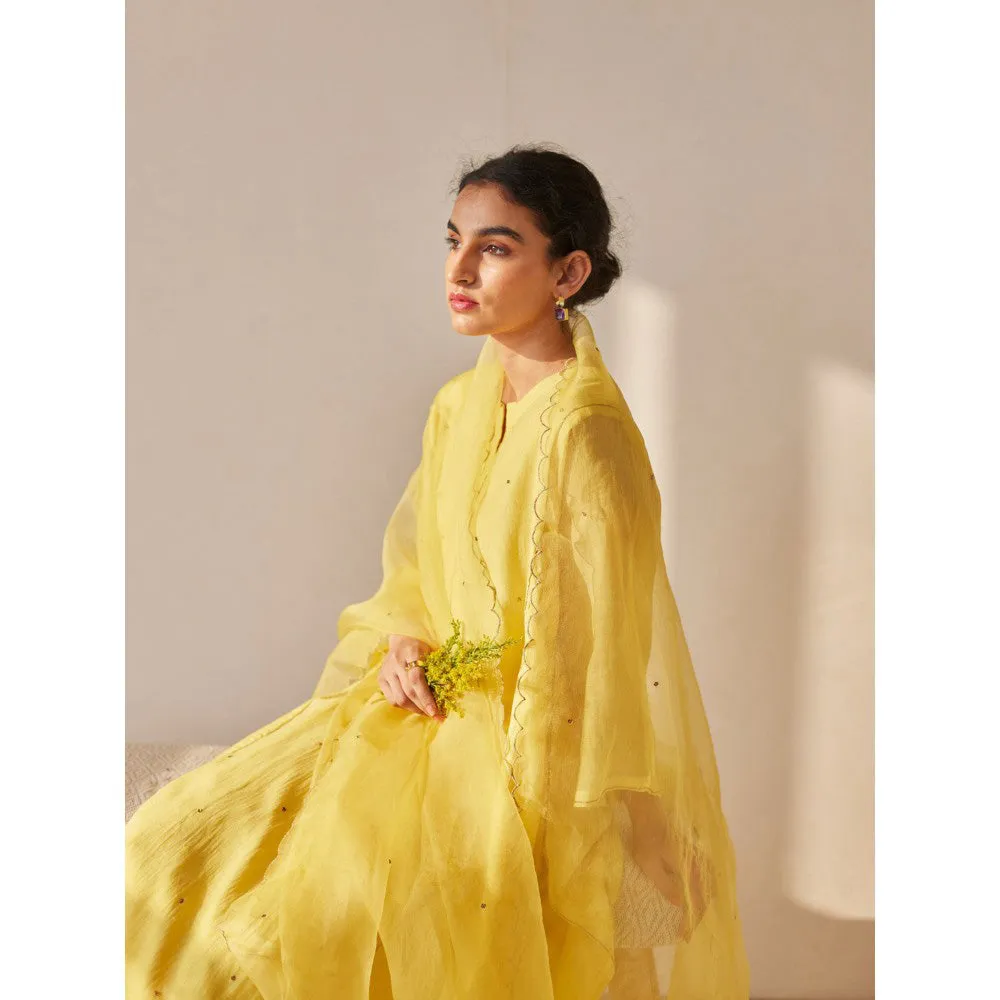 Juanita Yellow Handwoven Chanderi Kurta & Pant with Dupatta (Set of 3)