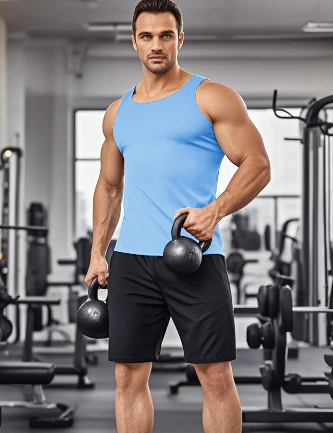 KEFITEVD Men's UPF 50  Tank Top Sleeveless Workout Swim Shirts Quick Dry Muscle Shirt for Bodybuilding Gym Beach