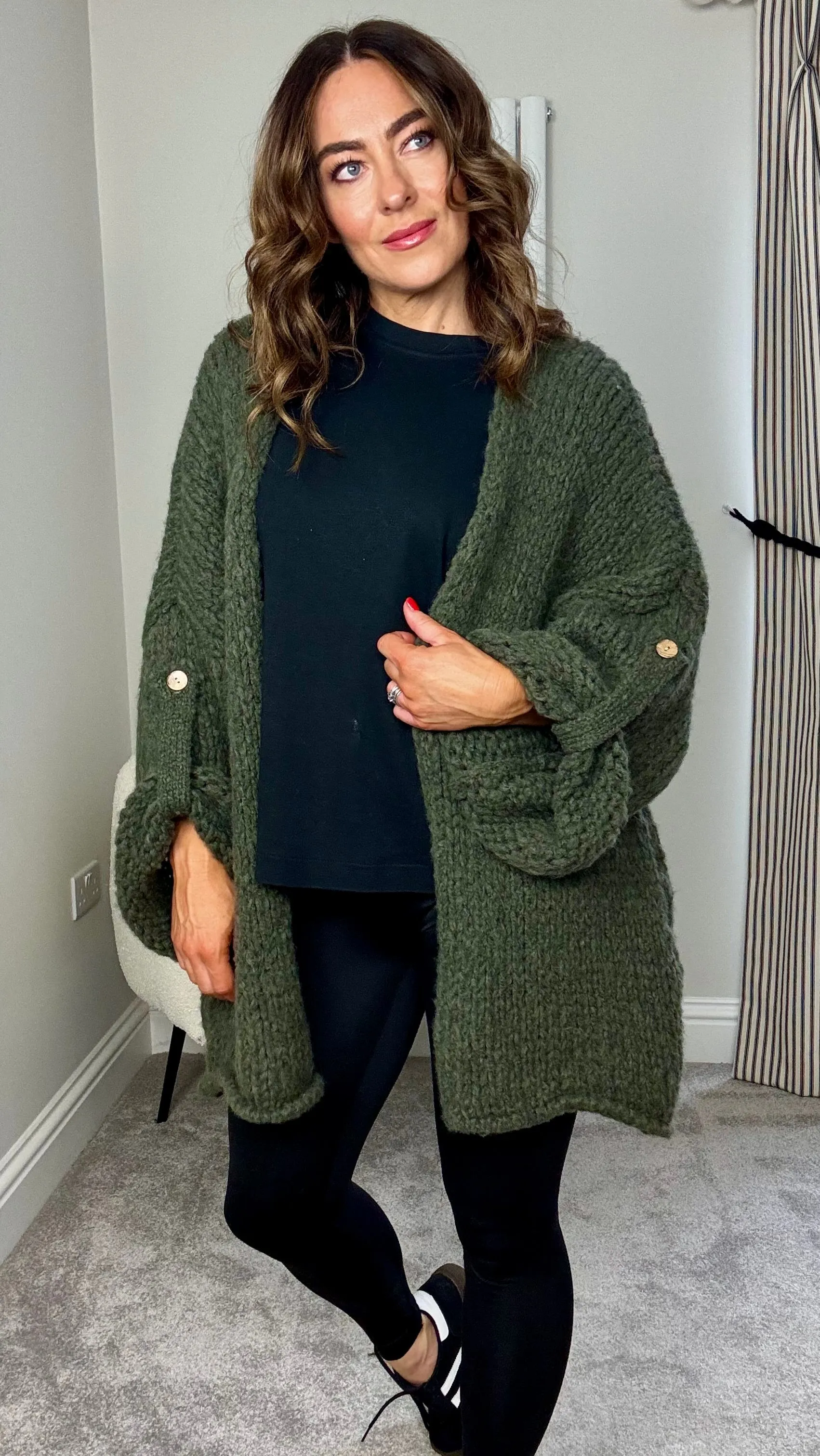 KHAKI CHUNKY KNIT CARDIGAN